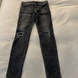 J Brand Super Skinny Jeans Size 26 in Dark Grey with Distressing